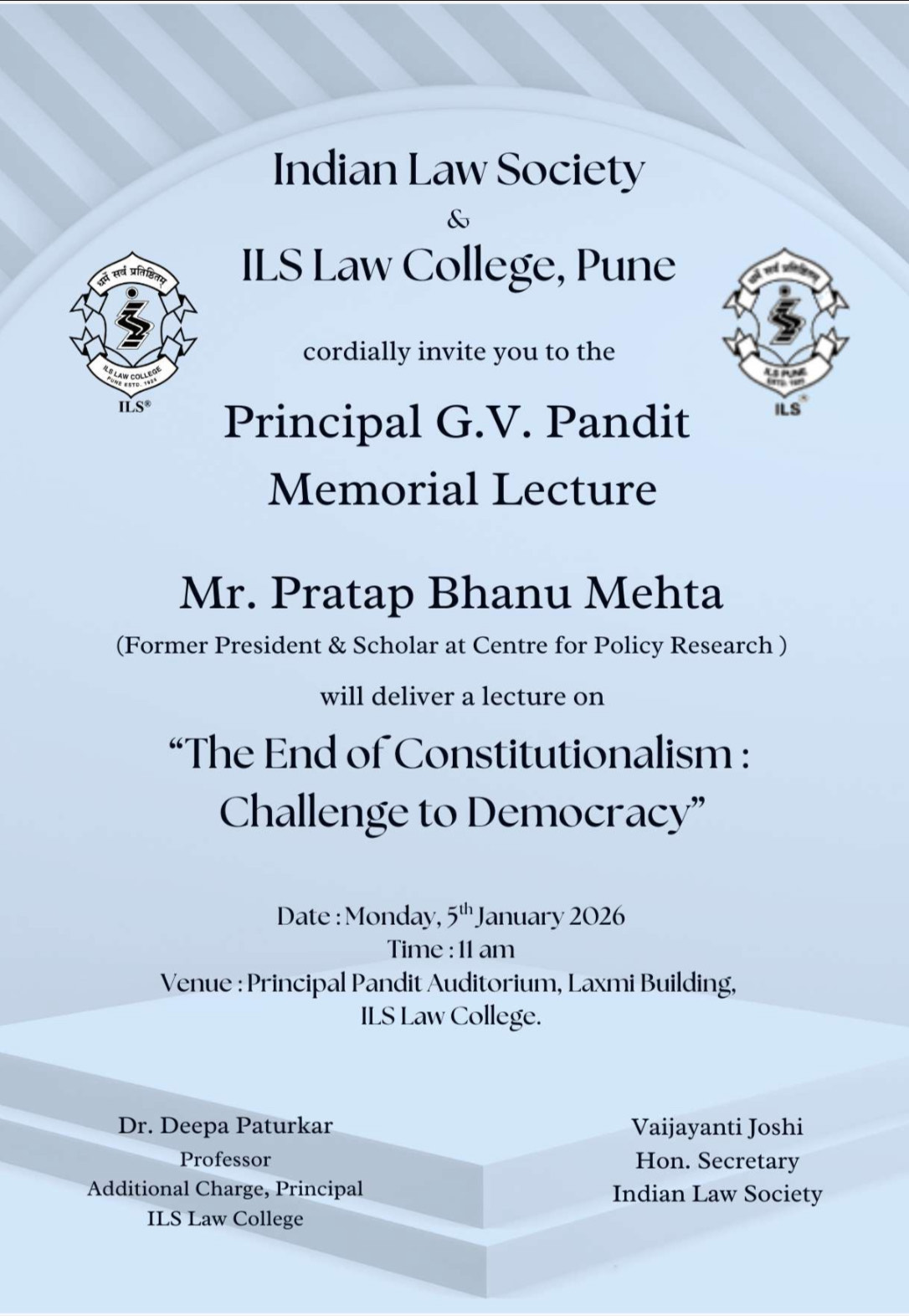 Principal G.V. Pandit Memorial Lecture: 5 January 2026