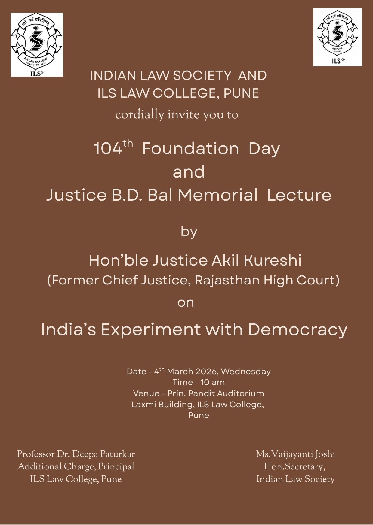 Justice B.D. Bal Memorial Lecture: 4 March 2026