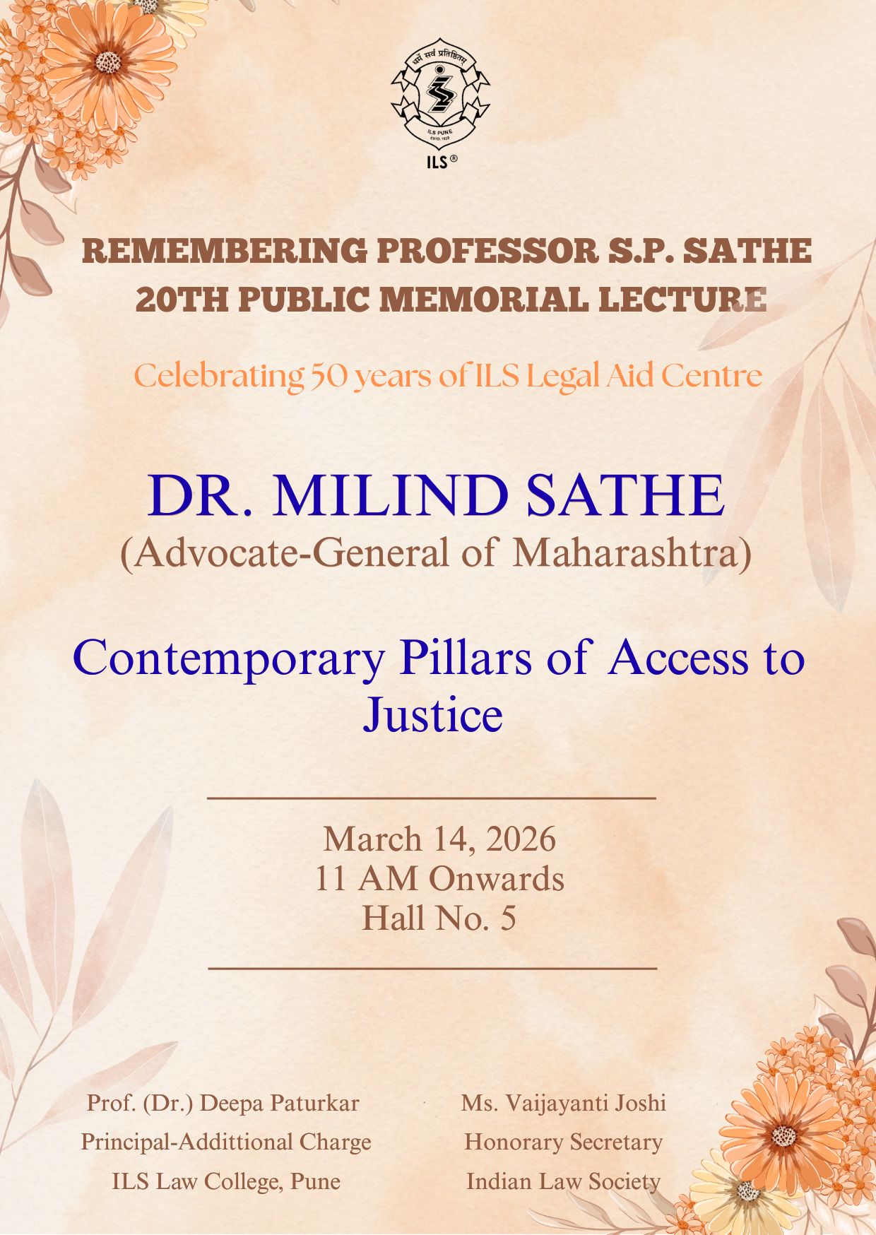 'Remembering Prof. S.P. Sathe' 20th Public Memorial Lecture: 14 March 2026